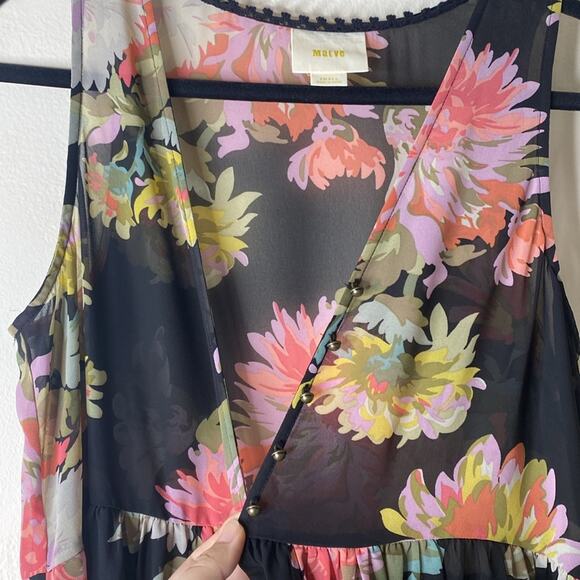 MAEVE Anthropologie Violetta Floral Print Black Multicolor Shift Dress small - Picture 8 of 8